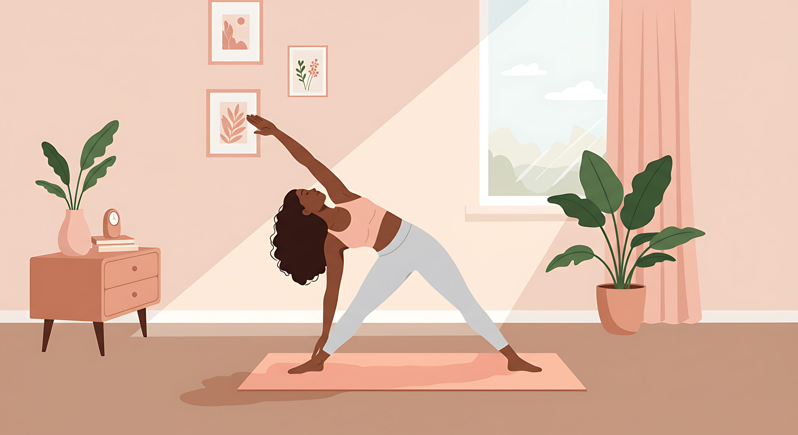 Serene Woman Practicing Yoga: A Peaceful Home Studio Pose. Menopause weight gain