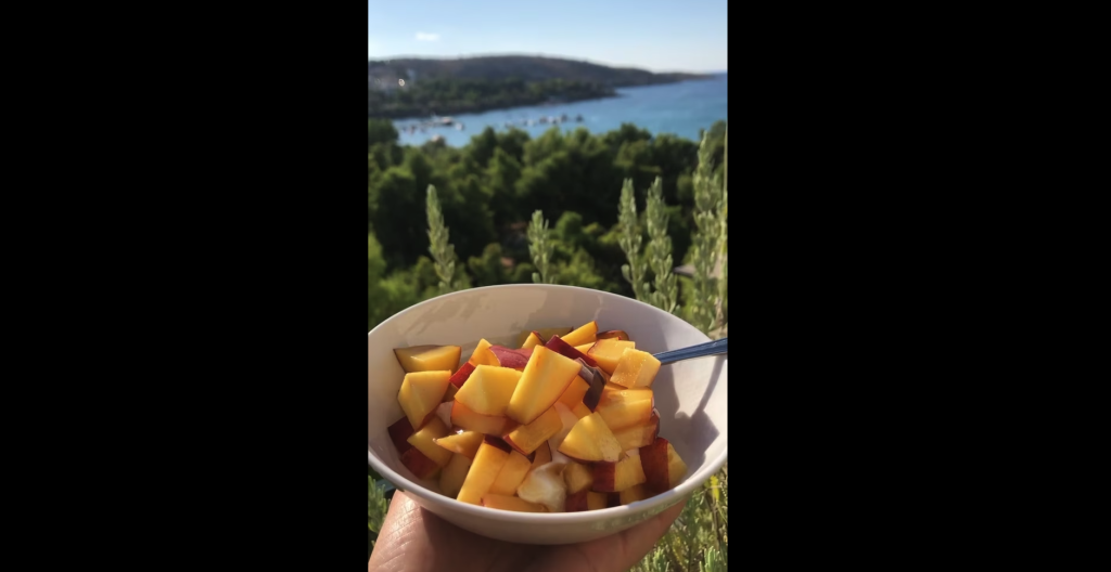 bowl of fruit with impressive backdrop