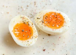 Seasoned boiled egg chopped in half